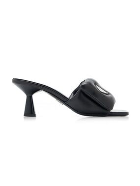 Prada Black Padded Leather Mules with Logo Plaque